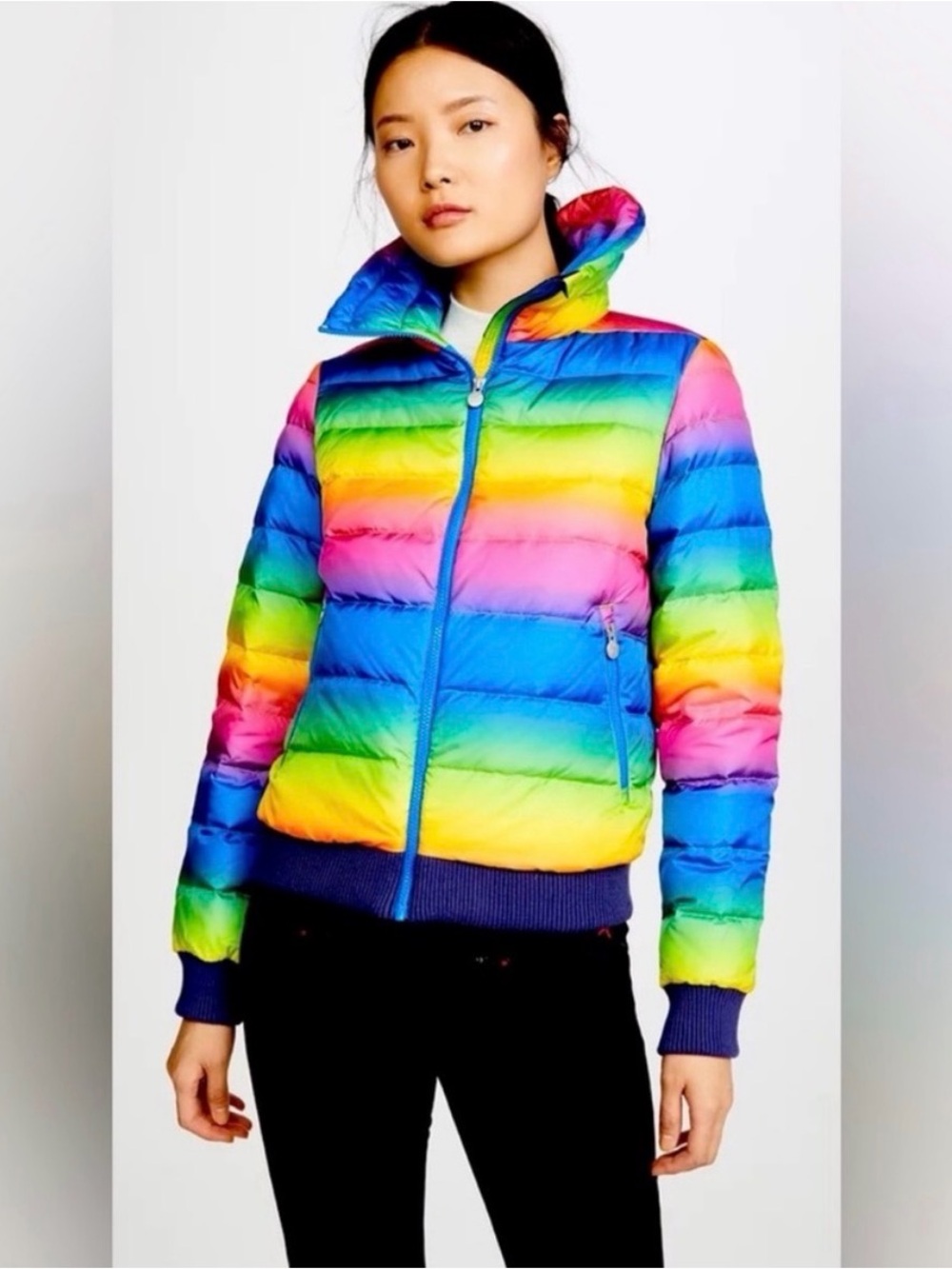 PERFECT MOMENT SKI JACKET - QUEENIE MERINO WOOL-TRIMMED
STRIPED DOWN RAINBOW